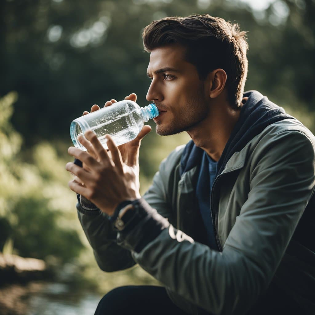 man drinking water