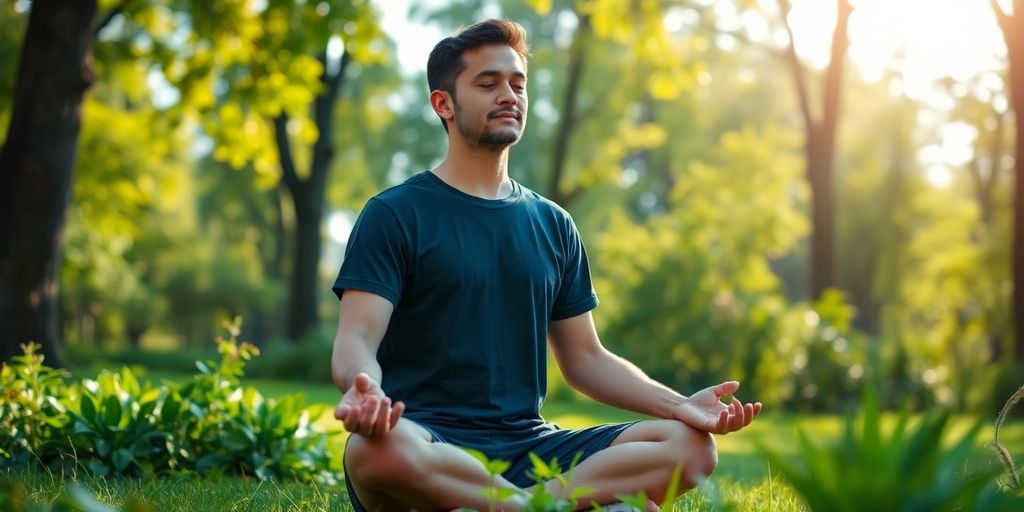 Person meditating in a tranquil natural setting.