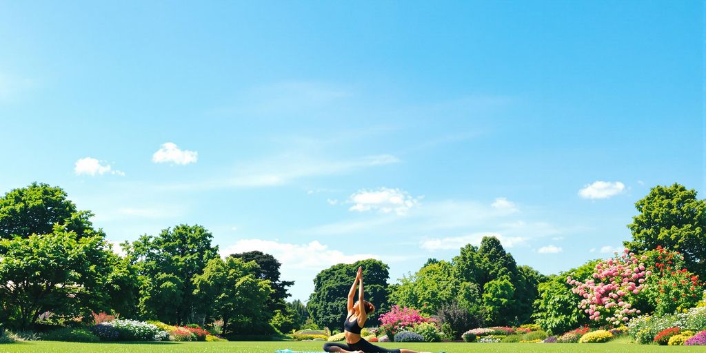 Person practicing yoga in a peaceful natural environment.