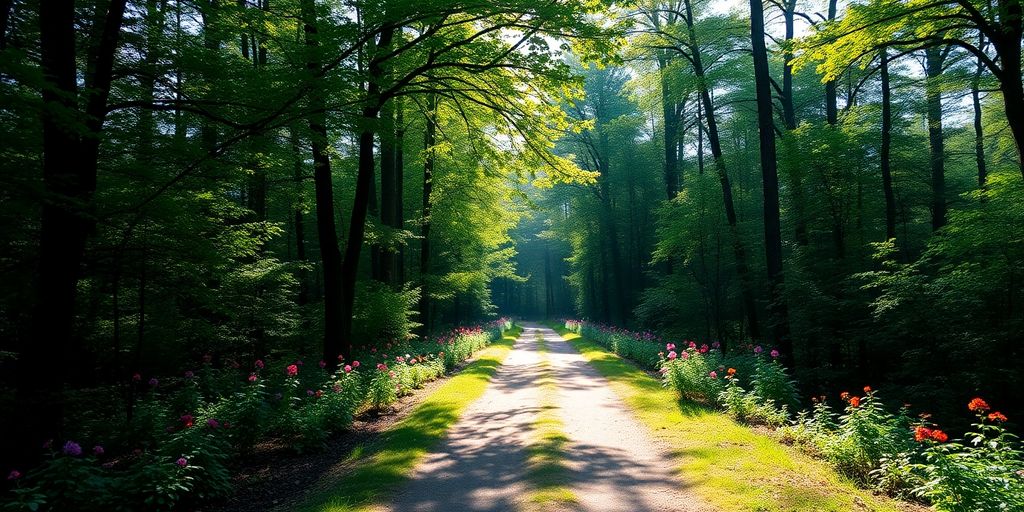 Peaceful forest path promoting relaxation and mental clarity.